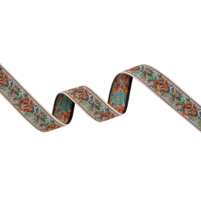 Jacquard Ribbon - 1" - White, Red and Green Rustic Roses