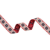 Jacquard Ribbon - 1" - Off White, Red and Navy Flower Blocks
