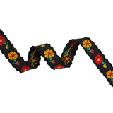 Jacquard Ribbon with Scalloped Edges - 1.125" - Black, Red and Yellow Sunny Flowers
