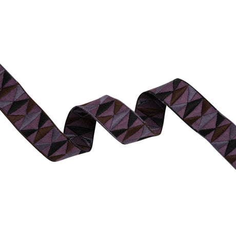 Embroidered Faux Suede Ribbon - 1.25" - Purple, Brown and Black Triangles