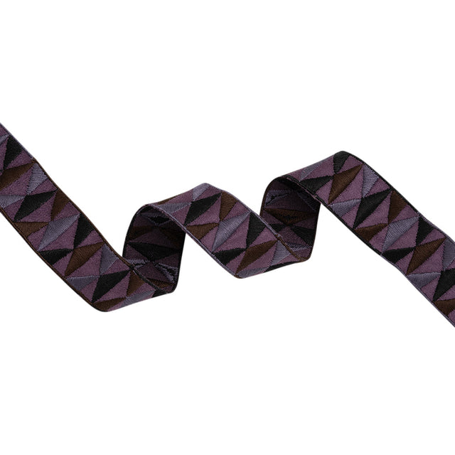 Embroidered Faux Suede Ribbon - 1.25" - Purple, Brown and Black Triangles