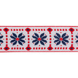 Jacquard Ribbon - 1.5" - White, Red and Navy Flower Blocks