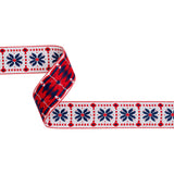 Jacquard Ribbon - 1.5" - White, Red and Navy Flower Blocks