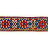 Metallic Jacquard Ribbon - 1.5" - Red, Blue and Gold Flowers and Swirls