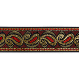 Metallic Jacquard Ribbon - 40mm - Red, Black and Gold Dancing Paisleys