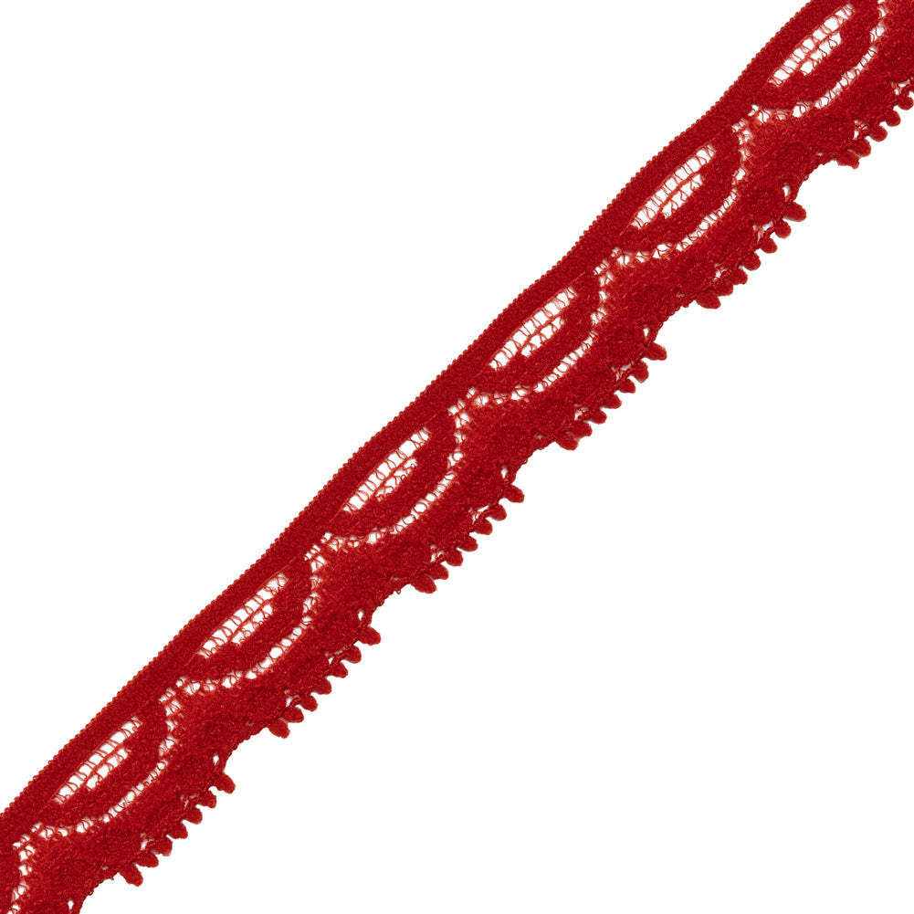 Stretch Lace Trim - 0.625" - Red Circles and Scallops