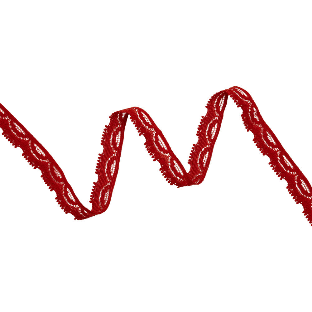 Stretch Lace Trim - 0.625" - Red Circles and Scallops