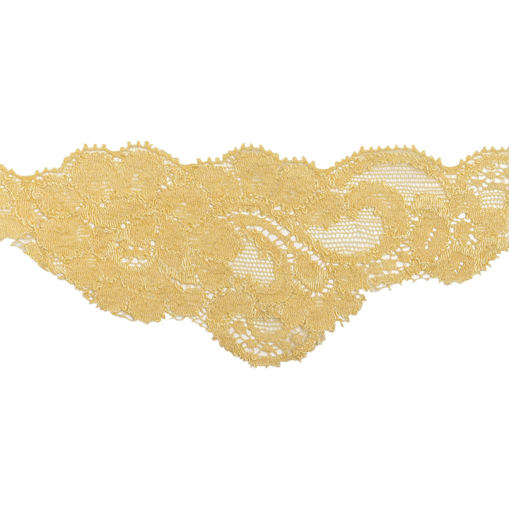 Stretch Lace Trim - 2.375" - Sunshine Yellow Floral Scallops