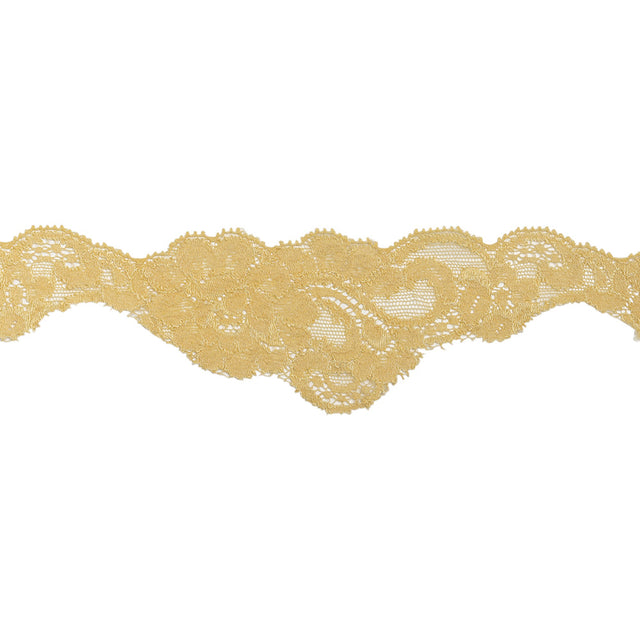 Stretch Lace Trim - 2.375" - Sunshine Yellow Floral Scallops