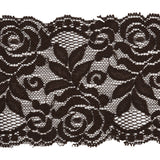 Stretch Lace Trim - 3.25" - Chocolate Brown Roses and Leaves with Scalloped Edges