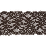 Stretch Lace Trim - 3.25" - Chocolate Brown Roses and Leaves with Scalloped Edges