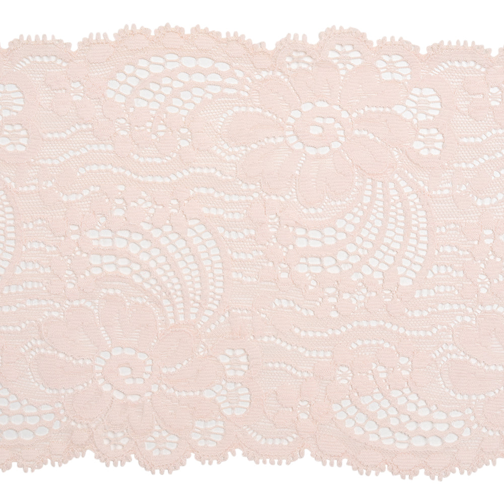 Stretch Lace Trim - 4.875" - Pale Pink Dancing Flowers with Scalloped Edges