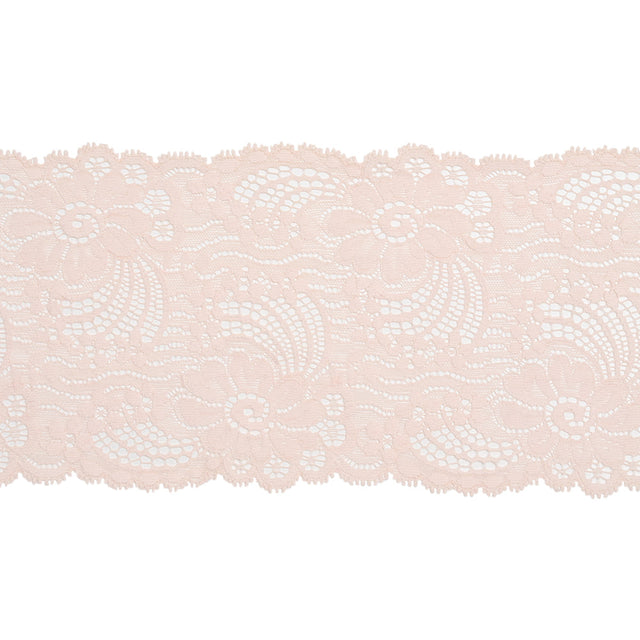 Stretch Lace Trim - 4.875" - Pale Pink Dancing Flowers with Scalloped Edges
