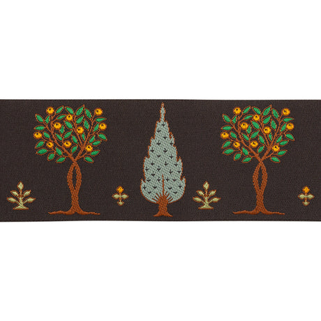 Jacquard Ribbon - 1.875" - Green, Brown and Black Trees