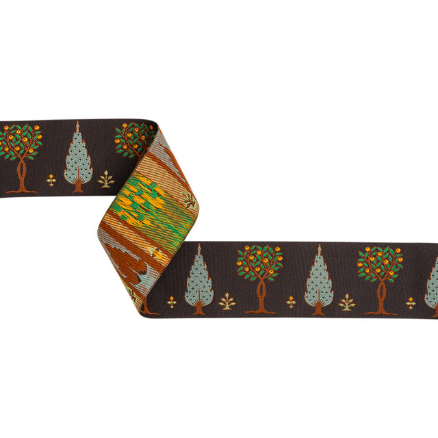 Jacquard Ribbon - 1.875" - Green, Brown and Black Trees