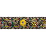 Metallic Jacquard RIbbon with Embroidered Mirror Insets - 1.5" - Rainbow, Black and Gold Flower Vines