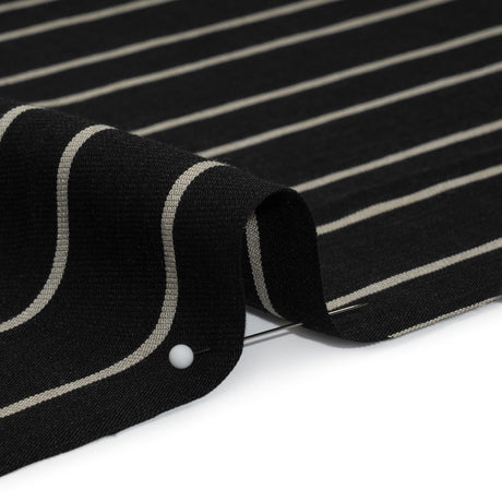 Viscose and Nylon Woven - Black and Beige Stripes - Designer Deadstock Made in Italy