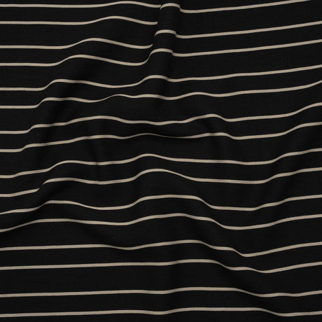 Viscose and Nylon Woven - Black and Beige Stripes - Designer Deadstock Made in Italy