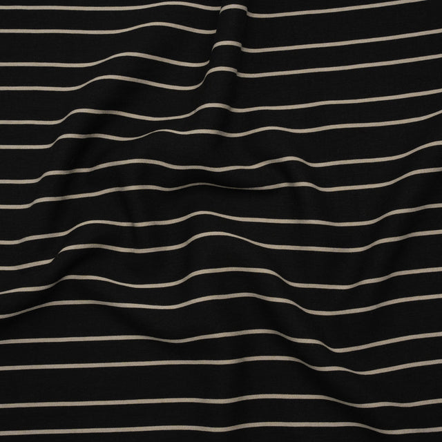 Viscose and Nylon Woven - Black and Beige Stripes - Designer Deadstock Made in Italy