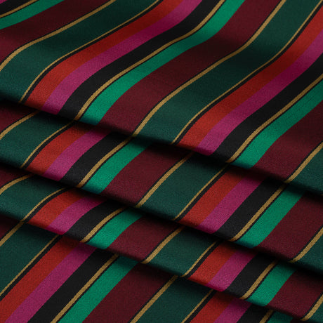 Satin-Faced Viscose and Acetate Woven - Black, Red and Green Barcode Stripes - Designer Deadstock Made in Italy