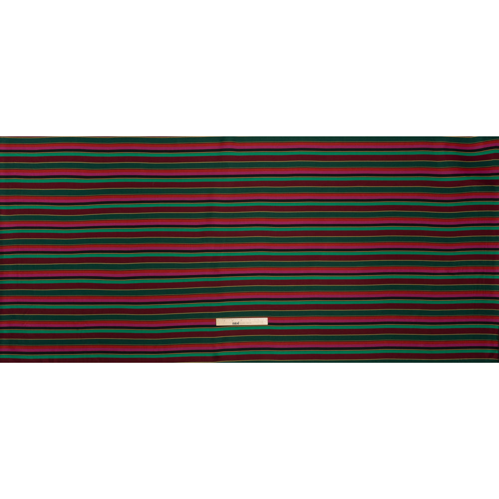 Satin-Faced Viscose and Acetate Woven - Black, Red and Green Barcode Stripes - Designer Deadstock Made in Italy