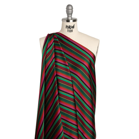 Satin-Faced Viscose and Acetate Woven - Black, Red and Green Barcode Stripes - Designer Deadstock Made in Italy