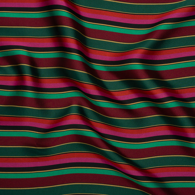 Satin-Faced Viscose and Acetate Woven - Black, Red and Green Barcode Stripes - Designer Deadstock Made in Italy