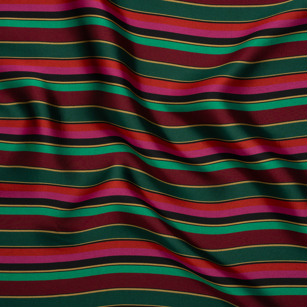 Satin-Faced Viscose and Acetate Woven - Black, Red and Green Barcode Stripes - Designer Deadstock Made in Italy