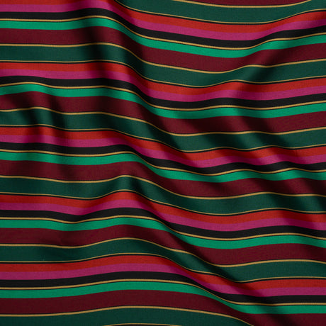 Satin-Faced Viscose and Acetate Woven - Black, Red and Green Barcode Stripes - Designer Deadstock Made in Italy