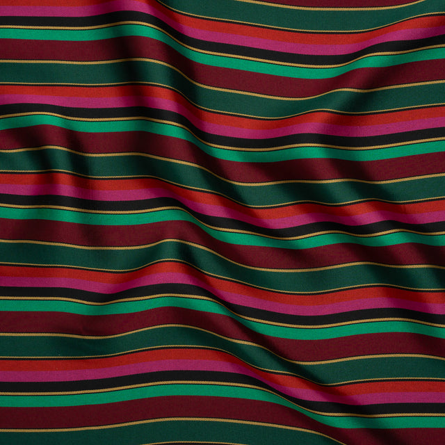 Satin-Faced Viscose and Acetate Woven - Black, Red and Green Barcode Stripes - Designer Deadstock Made in Italy