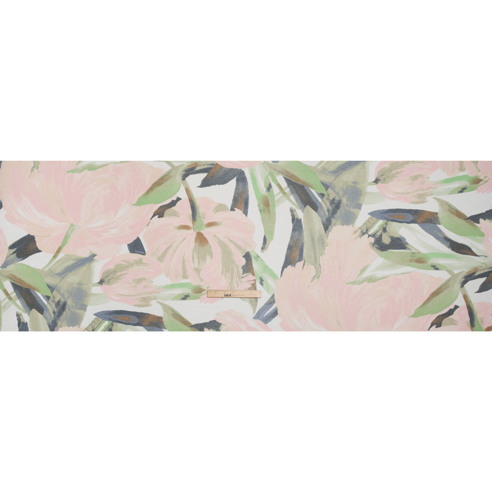 Polyester Georgette - Baby Pink, Lime Green and Navy Blue Painterly Flowers - Designer Deadstock