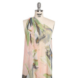 Polyester Georgette - Baby Pink, Lime Green and Navy Blue Painterly Flowers - Designer Deadstock