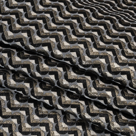 Metallic Stretch Brocade - Gray, Black and White Chevron Circles - Designer Deadstock Made in Italy