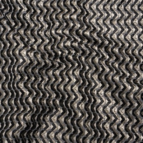 Metallic Stretch Brocade - Gray, Black and White Chevron Circles - Designer Deadstock Made in Italy