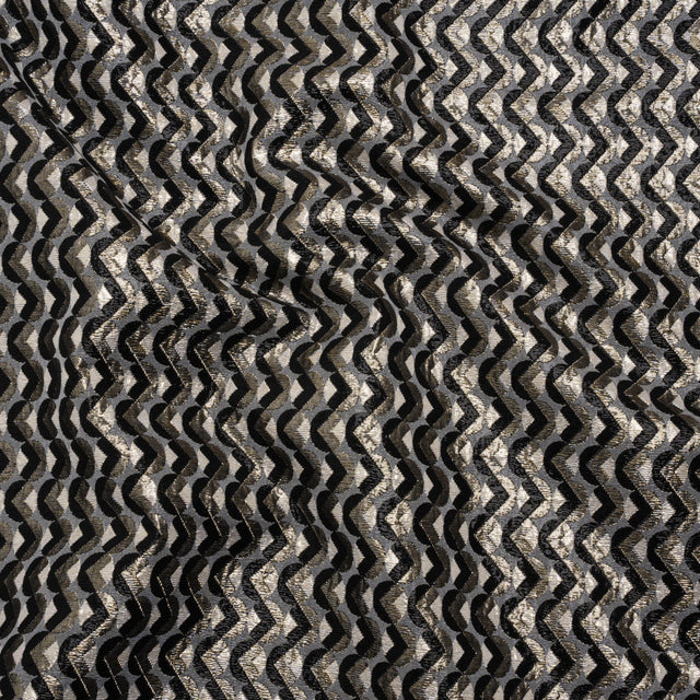 Metallic Stretch Brocade - Gray, Black and White Chevron Circles - Designer Deadstock Made in Italy