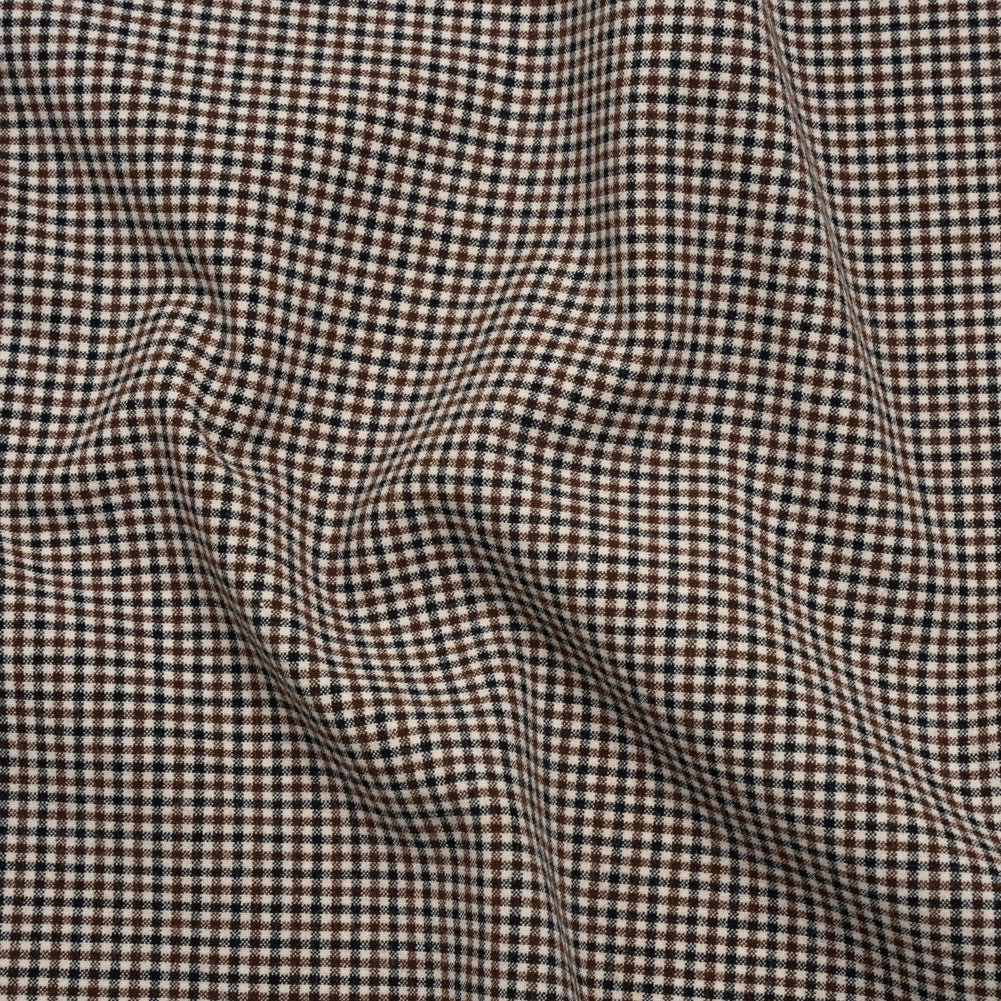 Stretch Viscose and Polyester Suiting - Black, Brown and White Tattersall Check - Designer Deadstock