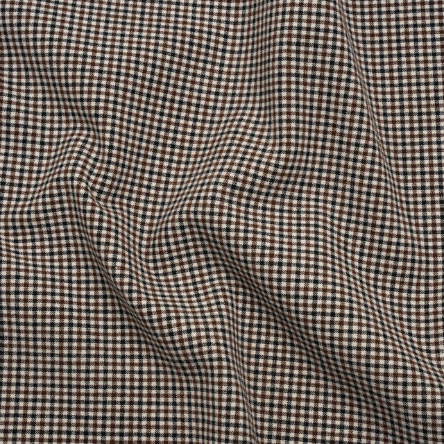 Stretch Viscose and Polyester Suiting - Black, Brown and White Tattersall Check - Designer Deadstock