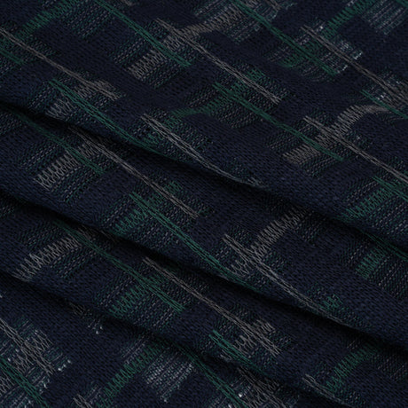 Acrylic Sweater Knit - Navy Blue, Dark Green and Gray Plaid - Designer Deadstock