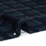 Acrylic Sweater Knit - Navy Blue, Dark Green and Gray Plaid - Designer Deadstock