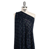 Acrylic Sweater Knit - Navy Blue, Dark Green and Gray Plaid - Designer Deadstock