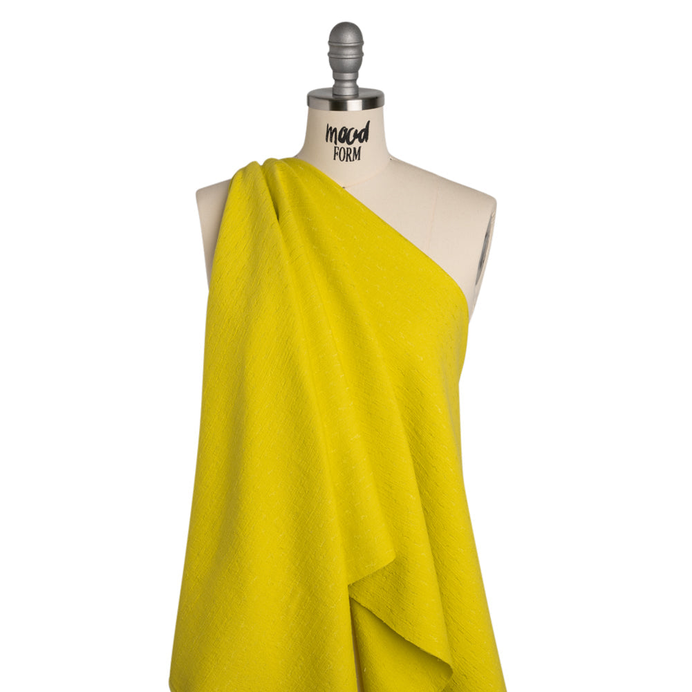 Slubbed Stretch Cotton Blend Jacquard - Bright Yellow Abstract - Designer Deadstock