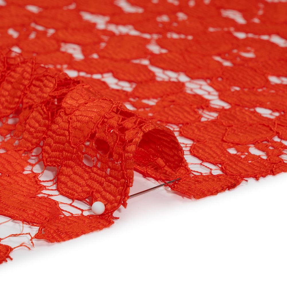 Corded Lace - Red Orange Floral - Designer Deadstock