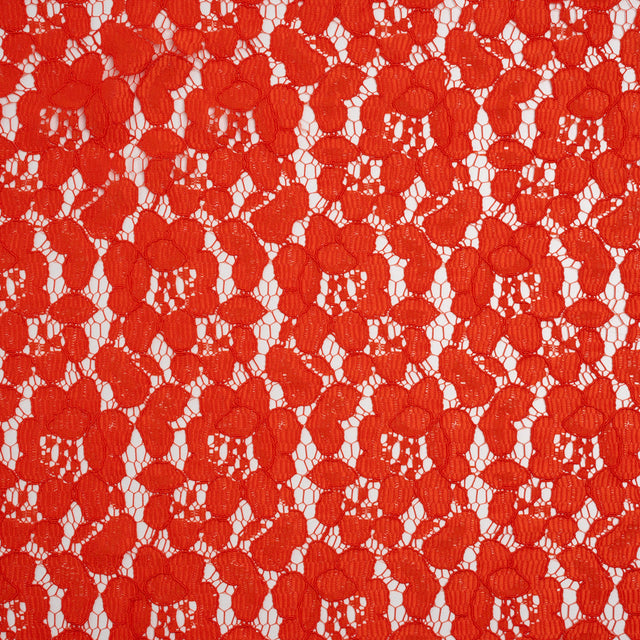 Corded Lace - Red Orange Floral - Designer Deadstock