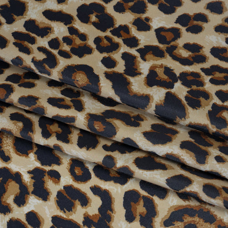 Stretch Polyester Woven Print - Beige, Brown and Black Leopard Spots - Deadstock