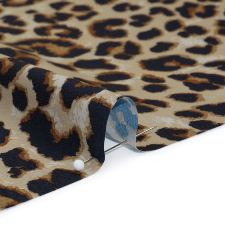 Stretch Polyester Woven Print - Beige, Brown and Black Leopard Spots - Deadstock