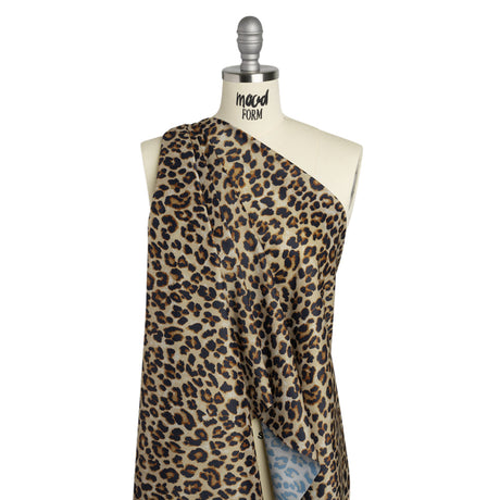 Stretch Polyester Woven Print - Beige, Brown and Black Leopard Spots - Deadstock