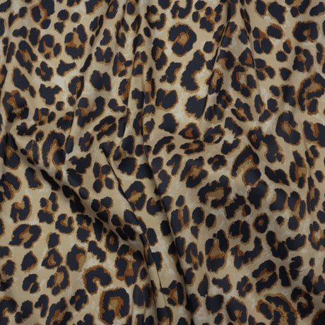 Stretch Polyester Woven Print - Beige, Brown and Black Leopard Spots - Deadstock