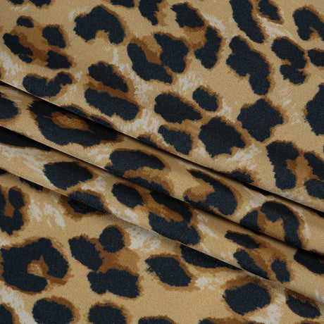 Soft Stretch Polyester Satin Print - Beige, Brown and Black Leopard Spots - Deadstock