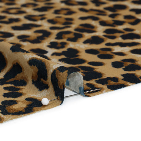 Soft Stretch Polyester Satin Print - Beige, Brown and Black Leopard Spots - Deadstock