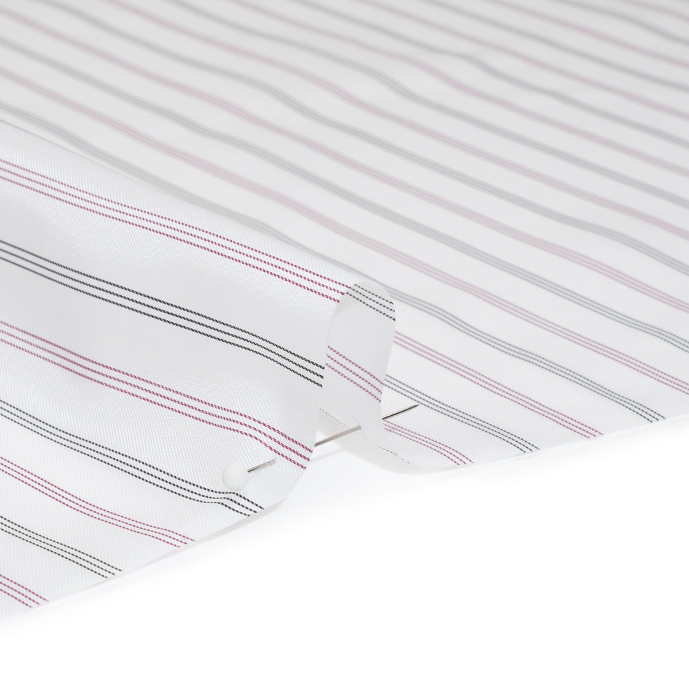 Polyester Twill Lining - White, Black and Cranberry Red Stripes - Deadstock